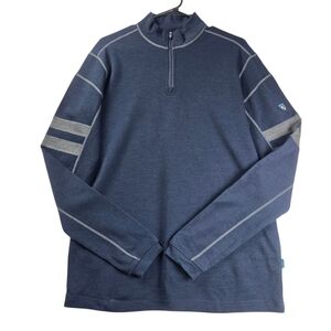 Kuhl Team Merino MaxWool Schmart Quarter-Zip Pullover Sweater Navy Blue Gray
